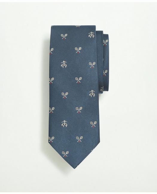 Brooks Brothers Men's Silk Fleece Tennis Racquet Pattern Tie Navy