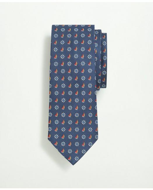 Brooks Brothers Men's Silk Sailboat Pattern Tie Navy