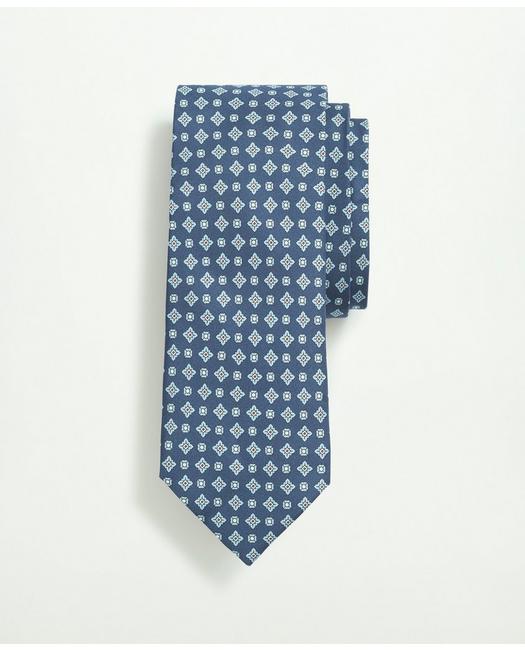 Brooks Brothers Men's Silk Foulard Print Tie Navy/Blue