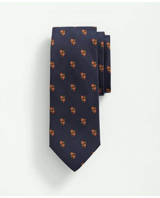 Brooks Brothers Men's Silk Crest Pattern Tie Navy