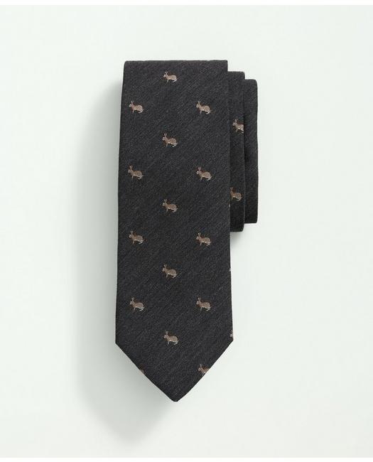 Brooks Brothers Men's Silk Wool Embroidered Rabbit Melange Tie Grey Heather