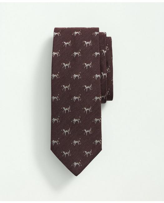 Brooks Brothers Men's Silk Wool Embroidered Pointer Hound Tie Burgundy