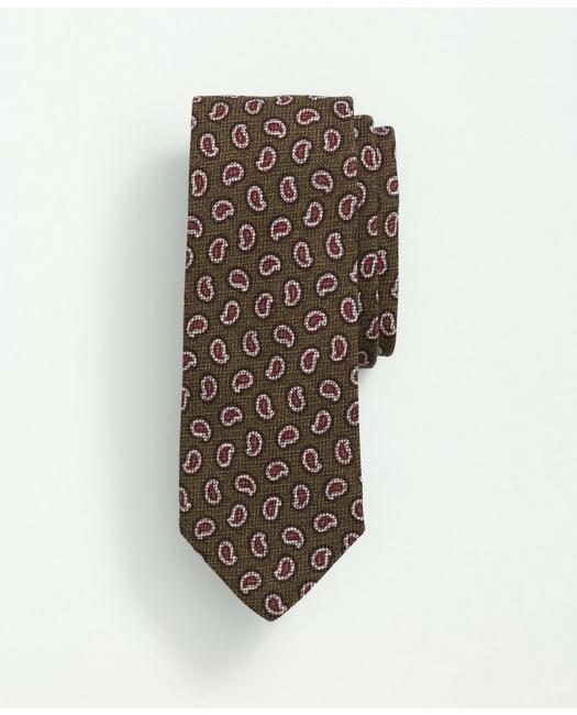 Brooks Brothers Men's Wool Silk Basketweave Mini Paisley Tie Brown/Red