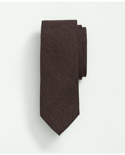 Brooks Brothers Men's Silk Wool Flecked Herringbone Tie Brown