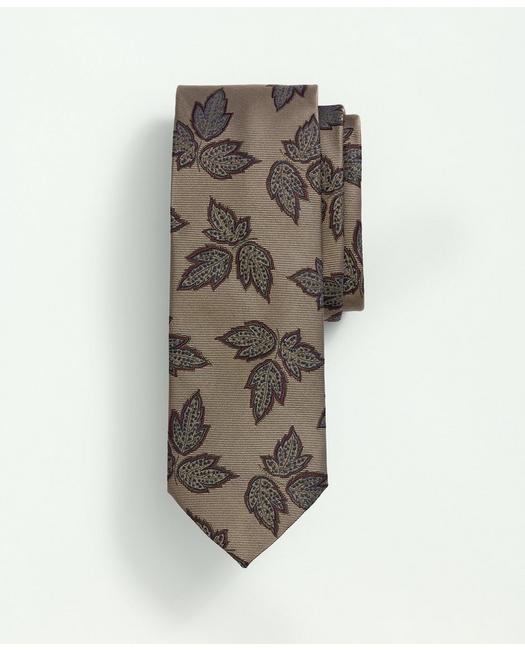 Brooks Brothers Men's Silk Autumn Leaves Tie Gold/Burgundy