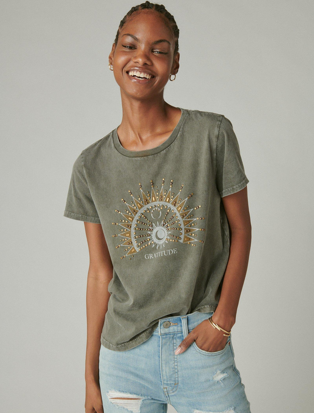 Lucky Brand Mandala Rock Crew Tee Beluga