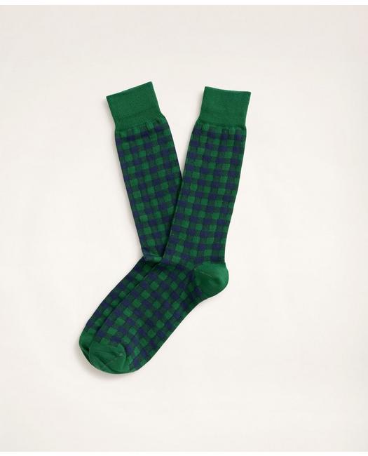 Brooks Brothers Men's Gingham Crew Socks Medium Green