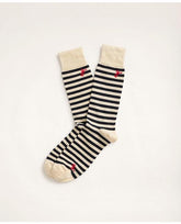 Brooks Brothers Men's Lobster Stripe Crew Socks White