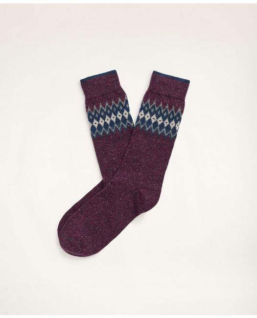 Brooks Brothers Men's Fair Isle Crew Socks Dark Red