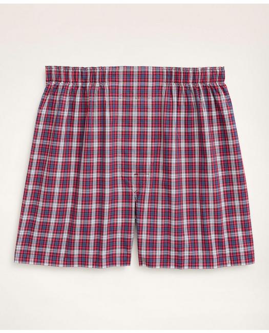 Brooks Brothers Men's Cotton Broadcloth Plaid Boxers Blue/Red