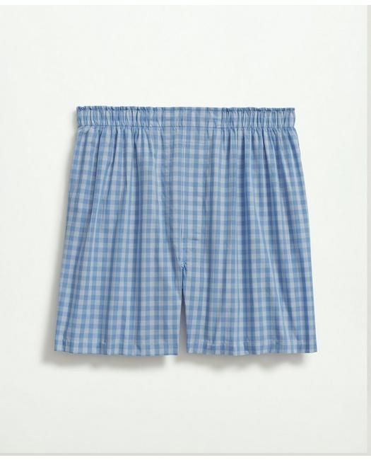 Brooks Brothers Men's Cotton Broadcloth Gingham Boxers Chambray Blue