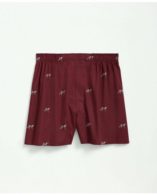 Brooks Brothers Men's Cotton Poplin English Pointer Print Boxers Burgundy