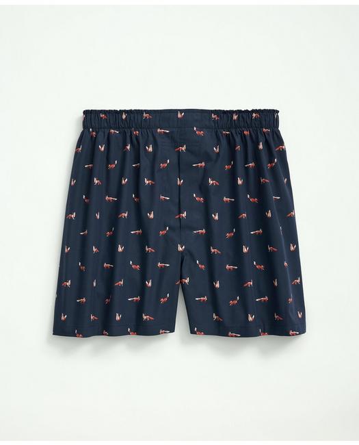 Brooks Brothers Men's Cotton Poplin English Pointer Print Boxers Navy