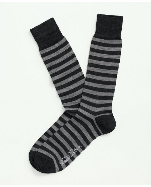 Brooks Brothers Men's Wool Blend Feeder Stripe Socks Light Grey