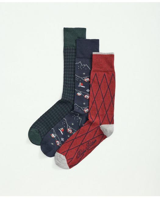 Brooks Brothers Men's Stretch Cotton Holiday Novelty 3-Pack Gift Box Multicolor