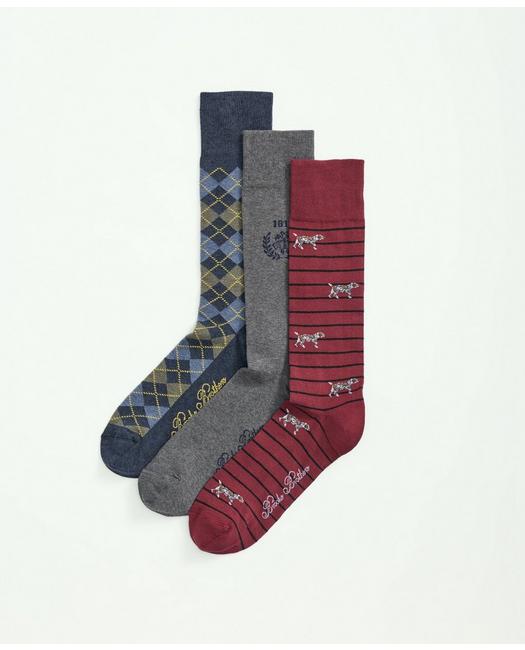 Brooks Brothers Men's Cotton Blend Novelty 3-Pack Socks Multicolor