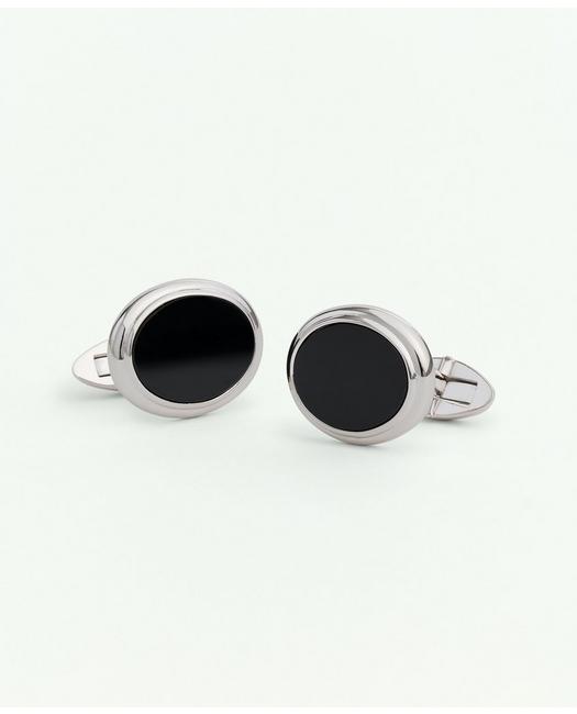 Brooks Brothers Men's Sterling  Onyx Oval Rhodium-Plated Cufflinks Silver