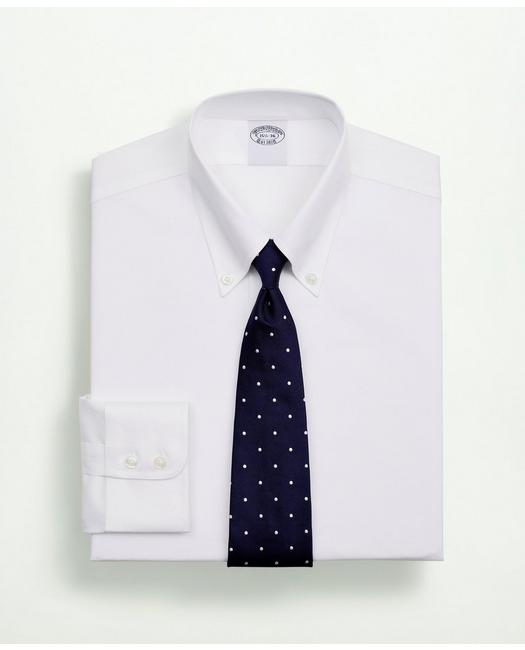 Brooks Brothers Men's Stretch Supima Cotton Non-Iron Twill Button-Down Collar Dress Shirt White