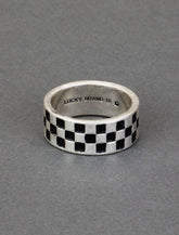 Lucky Brand Men's Checkered Ring Silver