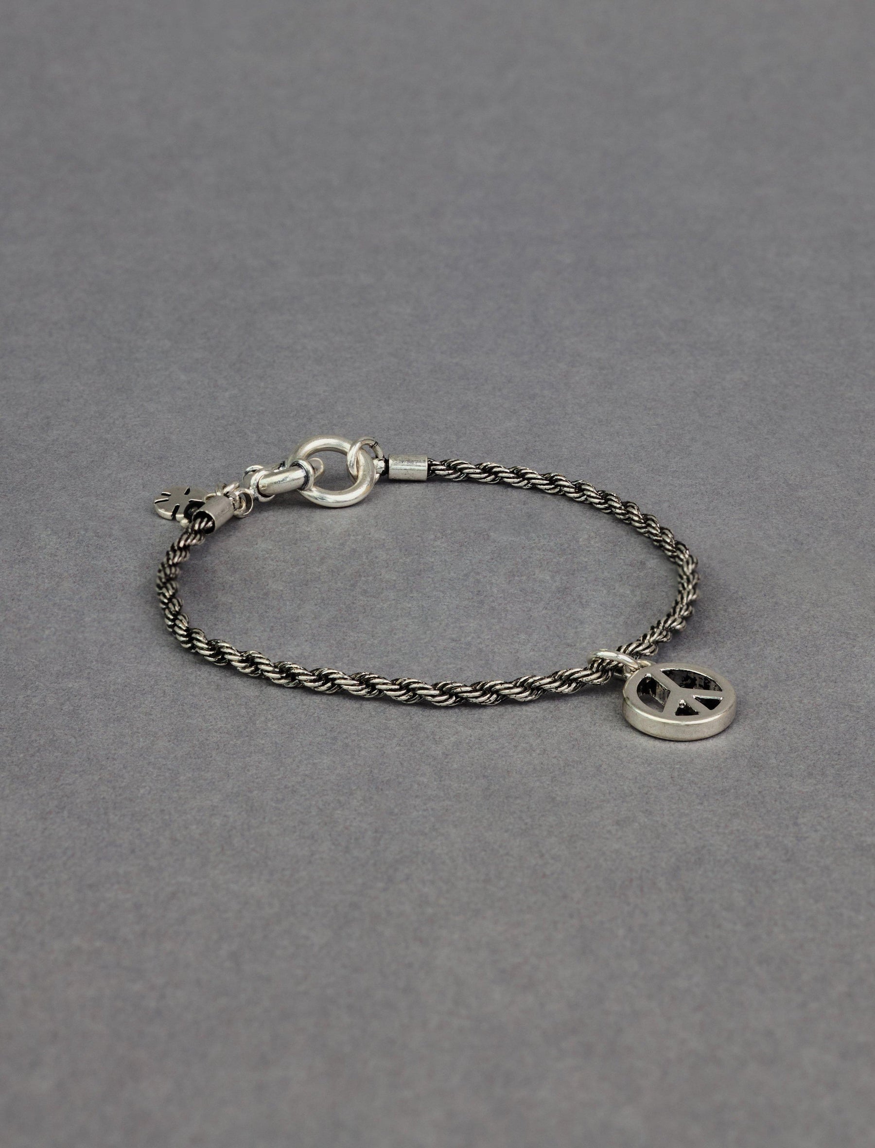 Lucky Brand Men's Peace Sign Bracelet Silver