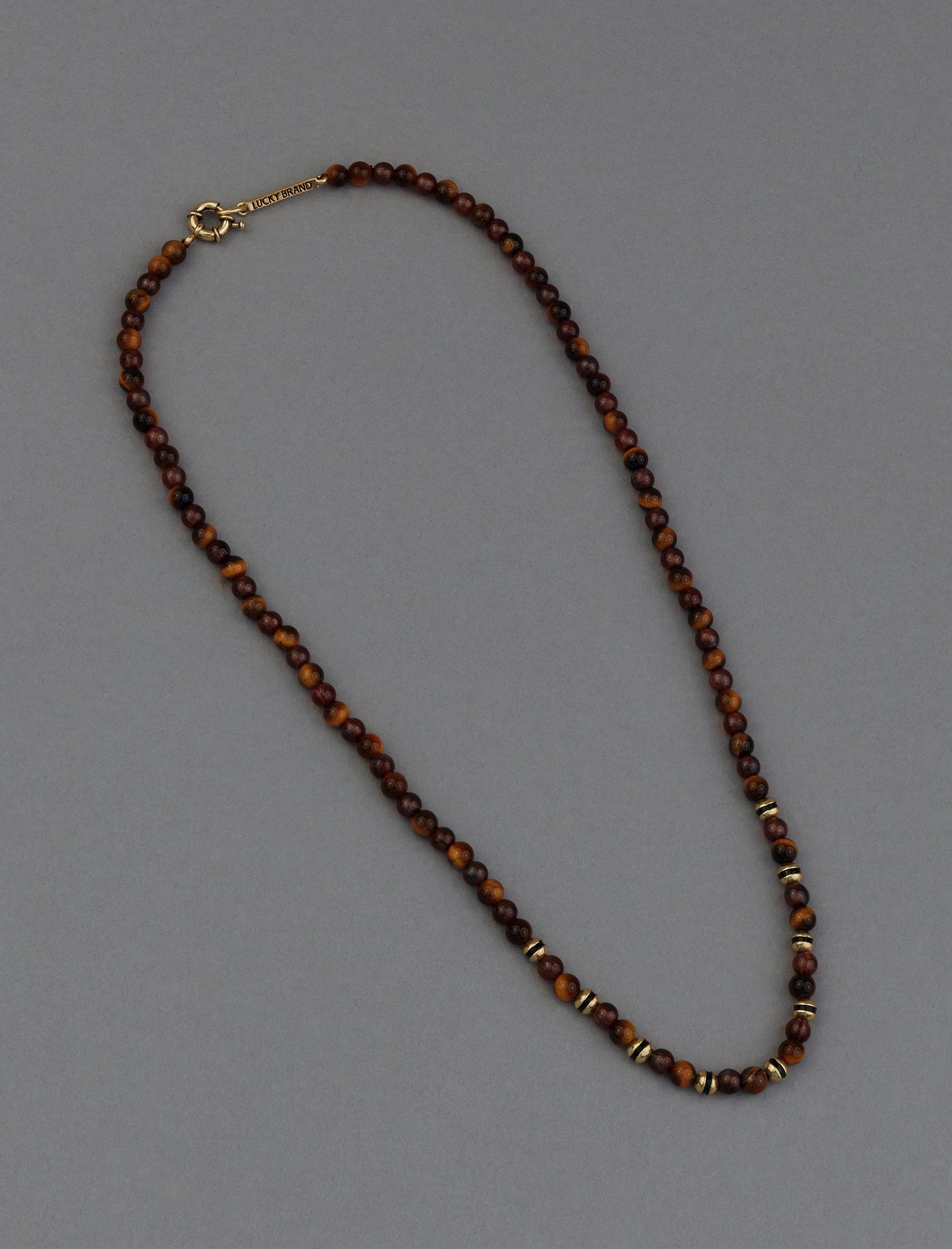 Lucky Brand Men's Tigers Eye Beaded Necklace Gold