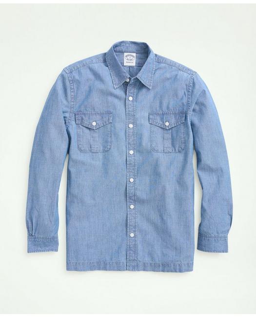 Brooks Brothers Men's Relaxed Cotton  Military Shirt Chambray