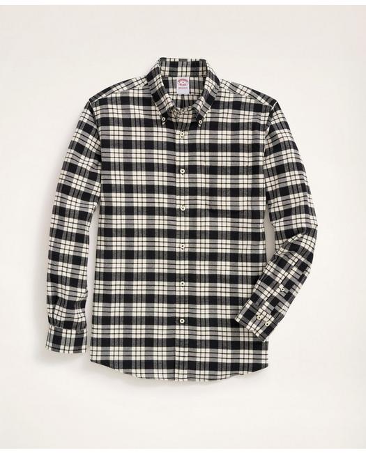 Brooks Brothers Men's Madison Relaxed-Fit Portuguese Flannel Shirt White/Black