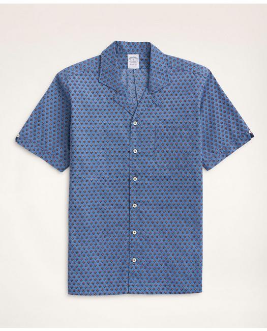 Brooks Brothers Men's Regent Regular-Fit Camp Collar Poplin Short-Sleeve Shirt Foulard Blue