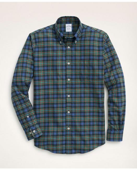 Brooks Brothers Men's Regent Regular-Fit Portuguese Flannel Tartan Shirt Navy