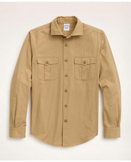 Brooks Brothers Men's Regent Regular-Fit Twill Vintage Military Sport Shirt Light Beige