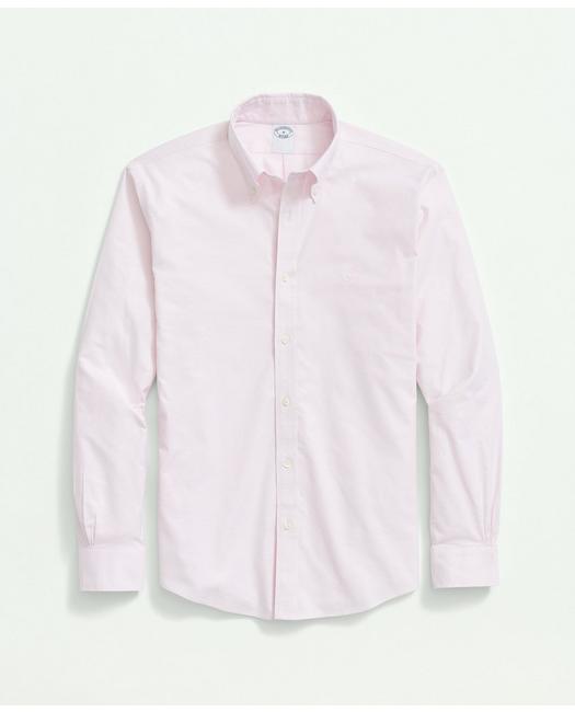 Brooks Brothers Men's Stretch Non-Iron Oxford Button-Down Collar Sport Shirt Pink
