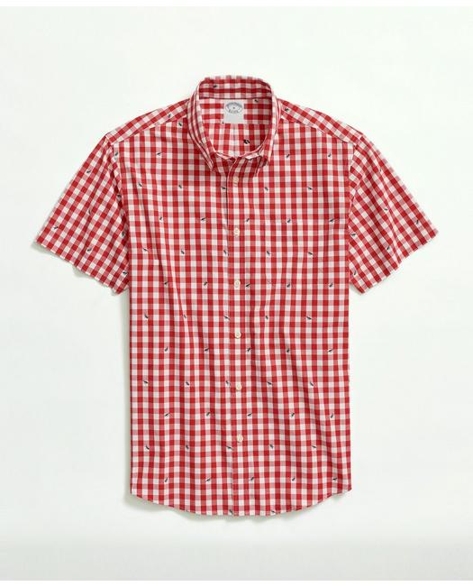 Brooks Brothers Men's Washed Cotton Poplin Button-Down Collar Red