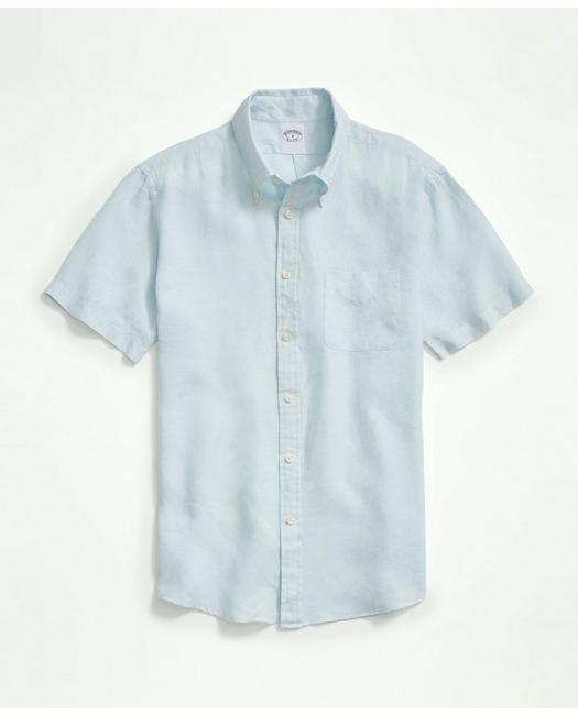 Brooks Brothers Men's Irish Linen Short-Sleeve Sport Shirt Aqua