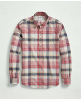 Brooks Brothers Men's Washed Cotton Madras Popover Button-Down Collar Sport Shirt Red