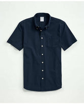 Brooks Brothers Men's Stretch Cotton Seersucker Button-Down Collar Short-Sleeve Sport Shirt Navy