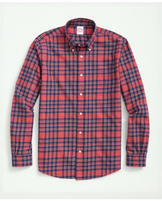 Brooks Brothers Men's Archival Brushed Twill Plaid Shirt Red