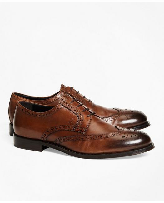 Brooks Brothers Men's 1818 Footwear Leather Wingtips Shoes Cognac