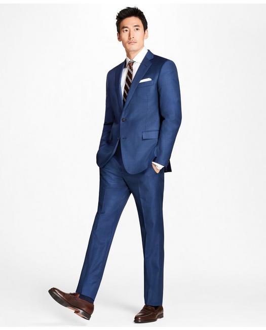 Brooks Brothers Men's Regent Fit Sharkskin 1818 Suit Blue