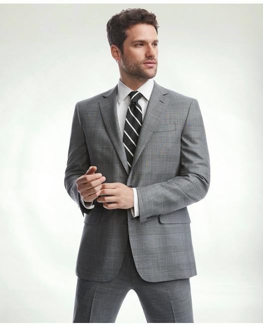 Brooks Brothers Men's Explorer Collection Regent Fit Prince of Wales Suit Jacket Grey