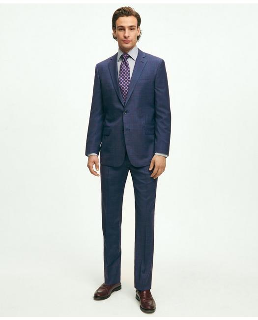 Brooks Brothers Men's Regent Fit Wool Overcheck 1818 Suit Blue