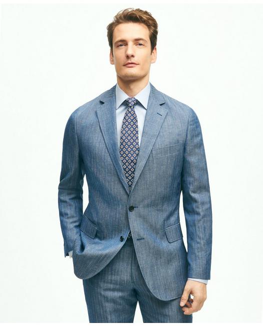 Brooks Brothers Men's Regent Fit Wool Linen Herringbone Suit Jacket Blue