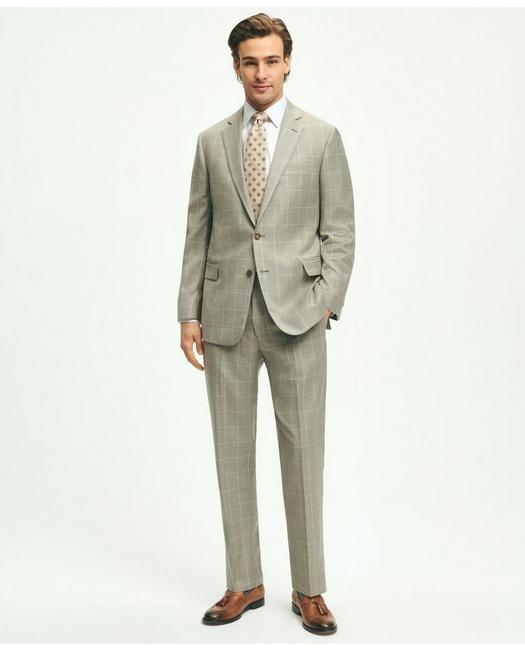 Brooks Brothers Men's Regent Fit Windowpane 1818 Suit Grey