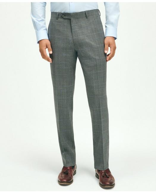Brooks Brothers Men's Explorer Collection Classic Fit Wool Plaid Suit Pants Grey/Blue