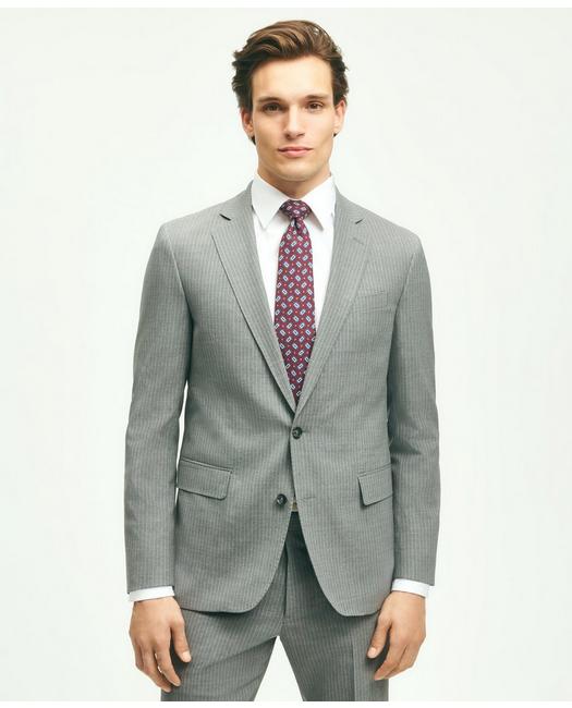 Brooks Brothers Men's Explorer Collection Classic Fit Wool Pinstripe Suit Jacket Grey White