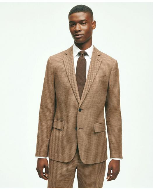 Brooks Brothers Men's Slim Fit Stretch Brushed Cotton Guncheck Suit Jacket Beige