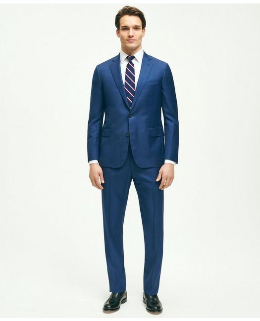 Brooks Brothers Men's Classic Fit Wool Sharkskin 1818 Suit Blue