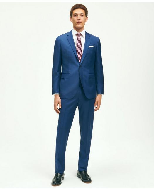 Brooks Brothers Men's Slim Fit Wool Sharkskin 1818 Suit Blue