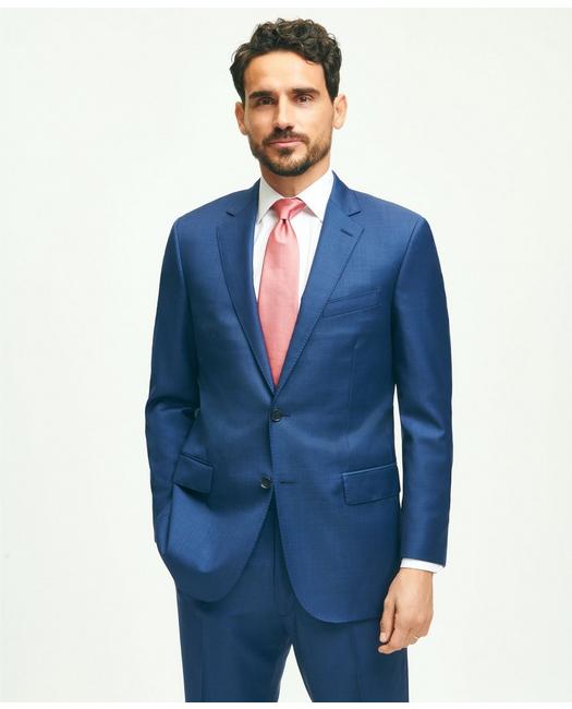 Brooks Brothers Men's Traditional Fit Wool Sharkskin 1818 Suit Blue