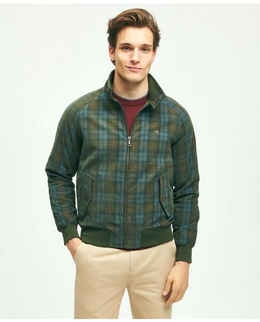 Brooks Brothers Men's Cotton Corduroy Plaid Bomber Jacket Olive