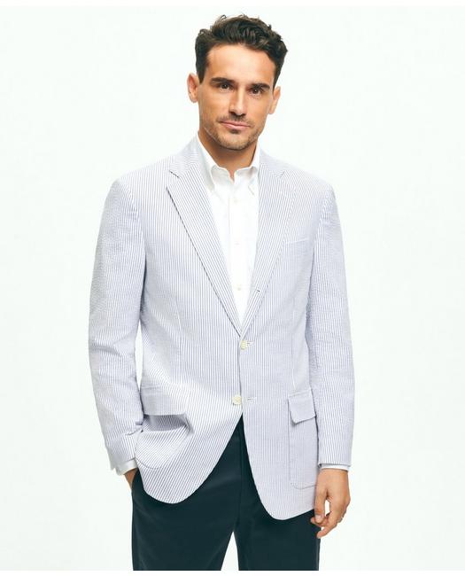 Brooks Brothers Men's Madison Traditional-Fit Stretch Cotton Seersucker Sport Coat Blue